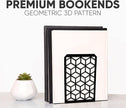 Geomod 3D Cube Black Metal Bookends Decorative for Heavy Books - Sturdy Boho Book Stops - Minimal Book Shelf Stopper - Durable Office Bookends - Weighted Metal Book Holders - 7x4.75 Inches - 3 Pair
