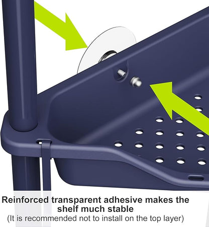 Orimade Rustproof 3 Tier Floor Standing Corner Shower Caddy Organizer, Plastic Metal Splicing Floor Corner Shelf Rack Stands for Bathroom, Bluish-Purple