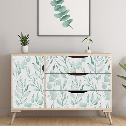WENMER Green Leaf Wallpaper Floral Peel and Stick Wallpaper 17.7" x 1181" Self Adhesive Watercolor Leaves Wall Paper Removable Floral Contact Paper for Cabinets Wall Decor