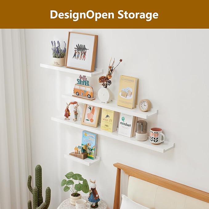 Oak Floating Shelves White for Wall 24 Inch (Upgrade Width 6
