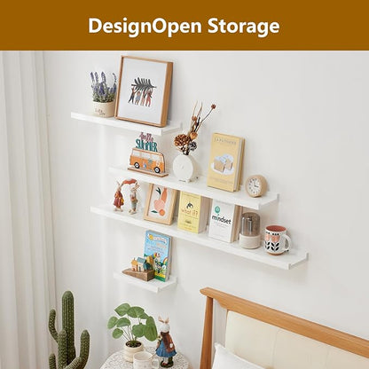 Oak Floating Shelves White for Wall 12 Inch (Upgrade Width 6"), Natural Wood Wall Shelves Display Picture Ledge Shelf for Living Room Bedroom Bathroom Kitchen Office Decor and Storage