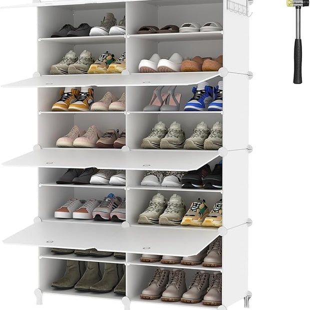 AWTATOS Shoe Rack, 8 Tier Shoe Storage Cabinet with Door, 32 Pair Shoe Organizer Shelves for Closet Hallway Bedroom Entryway, White