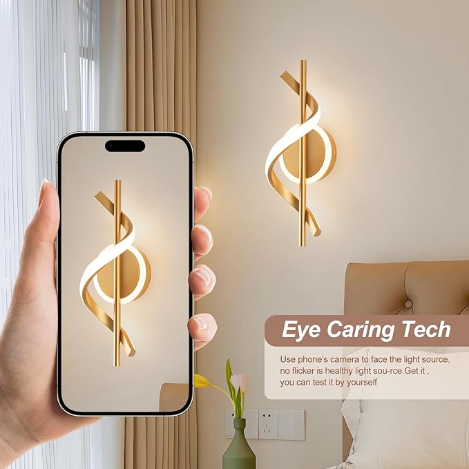 LED Wall Sconces Indoor, 12W LED Wall Mount Lights, Modern Spiral Wall Lamp, 3000K Wall Light Fixture for Stairs, Living Room, Bedroom, Aisle, Hallway (Warm White, Gold)
