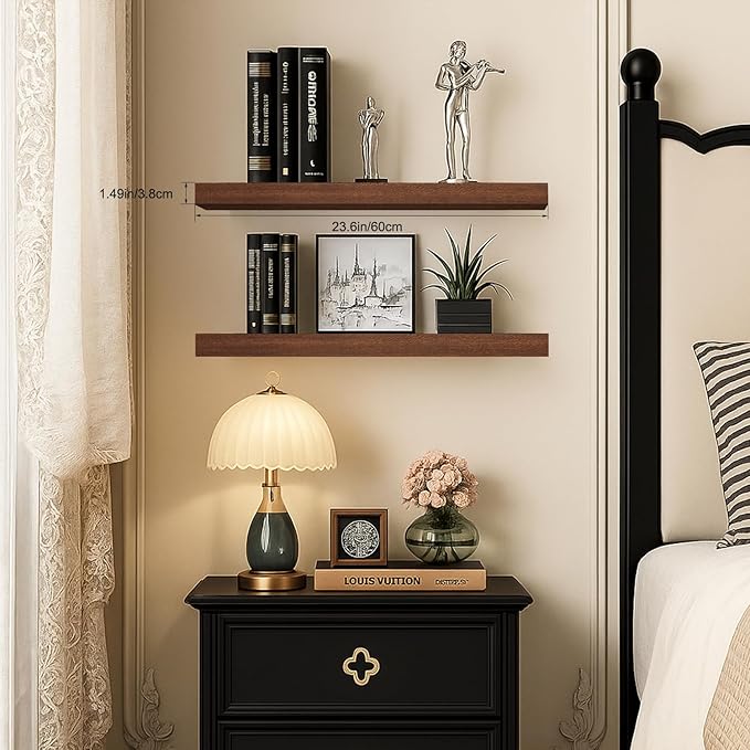 Floating Shelves for Wall, Bathroom Shelves Over Toilet, Wall Shelves & Book Shelf for Room, Hanging Shelf, Modern Wooden Mounted Floating Shelves, 24x7x1.5 in (Walnut-Like, Set of 2)