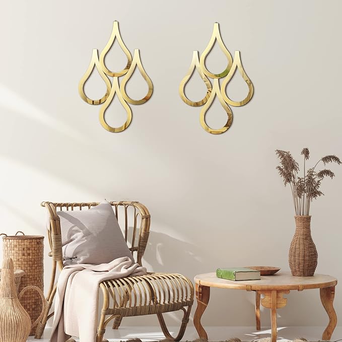 Weysat 2 Pieces Teardrop Wall Mirror Hanging Wall Mounted Decorative Accent Mirror for Home Living Room Bedroom Bathroom, 15.7 x 11 Inch(Gold)