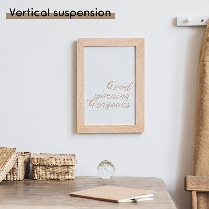 puthiac 5x7 Solid Oak Wood Picture Frame, Fits 4x6 with Mat or 5x7 Without Mat, Wall or Tabletop Display with Stand, Vertical or Horizontal, Plexi Front, 3 Pack, Natural Oak