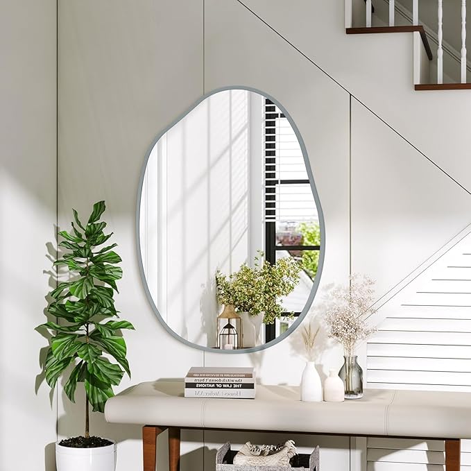 Irregular Metal Framed Bathroom Mirror for Wall, 22