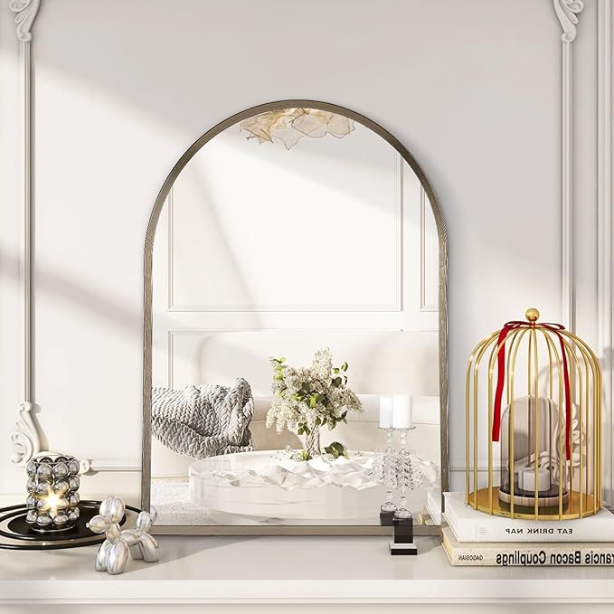 Arched Wall Mirror Bathroom Mirror Brushed Metal Vanity Wall Mounted Mirror for LivingRoom Bedroom Entryway Room Home Decor 26