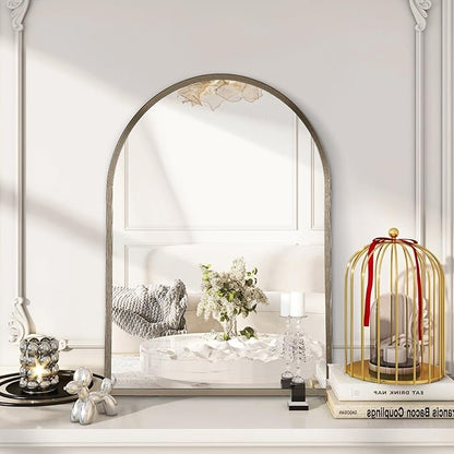 Arched Wall Mirror Bathroom Mirror Brushed Metal Vanity Wall Mounted Mirror for LivingRoom Bedroom Entryway Room Home Decor 26"x18"