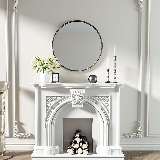 PROHOMEWARE Black Round Bathroom Mirrors, 20 inch Circle Wall Mounted Hanging Mirror for Entryway, Living Room, Hallway, Bathroom, Bedroom