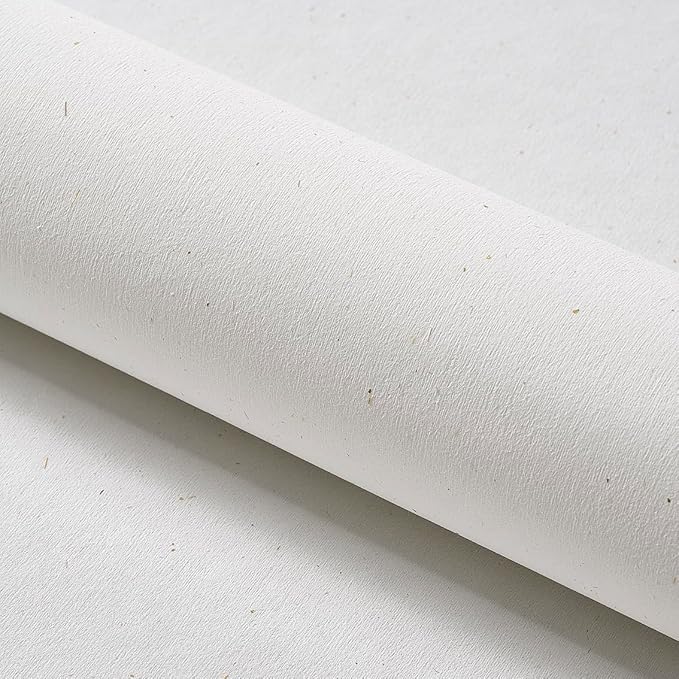 Matte White Grasscloth Textured Wallpaper Natural&Neutral&Handmade Style Thick Peel and Stick Removable for Bedroom,Office,Cabinet(16.5”x236.2”) (Herbaceous Plant&Gold Powder) M11