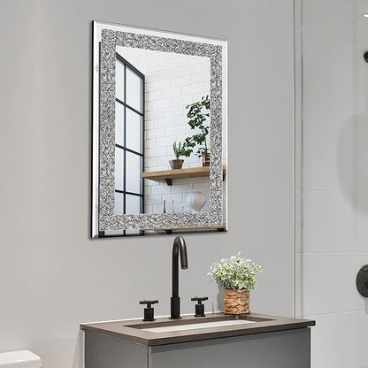 Ruomeng Wall Mirror Rectangular Crystal Crush Diamond Mirror for Home Decoration Accent Mirror for Bathroom, Entryway and Bedroom, 20" x 28"