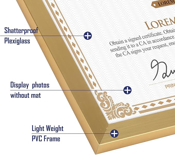 Hoikwo 18 Packs 8.5x11 Gold Multi Plastic Picture Frames Set with Plastic Cover, Certificate Frames for Document Diploma Award, Light Weight Bulk 8.5 by 11 Frames Pack for Wall Hanging and Table