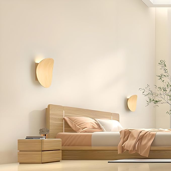 Modern Wall Sconces Natural Wood Grain Wall Lamp Minimalist Sconces Lighting 5W LED Mounted Lamp, Indoor Metal Circular Lighting Fixture for Bedroom Bathroom Stair Entryway