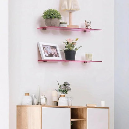 iobiotio Cute Pink Floating Shelves, 15 x 4'' Arylic Shelves for Wall, Decorative Clear Floating Shelves for Gril's Room, Bathroom, Wall Mounted, 2 Pcs