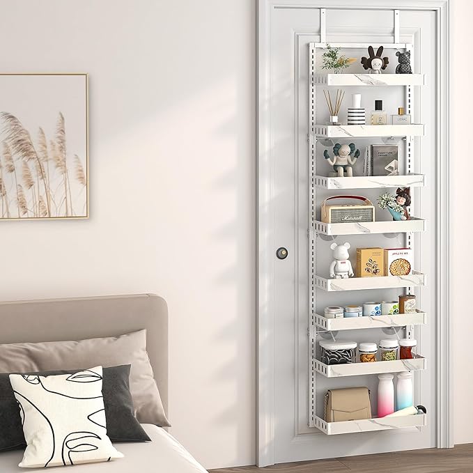 bukfen Over the Door Pantry Organizer, 8-Tier Adjustable Basket Kitchen Pantry Door Organization and Storage, Heavy-Duty Metal Hanging Kitchen Spice Rack, D6.3 x W17.32 x H66.93 inch, 1 Pack