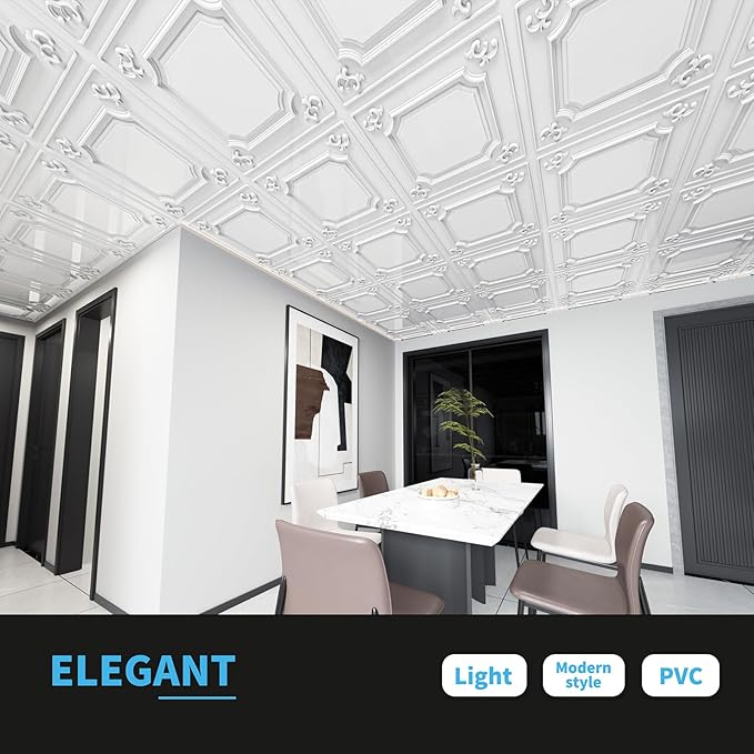 Art3d Drop Ceiling Tiles 24x24 in White (24-Pack, 96 Sq.ft), Wainscoting Panels Glue Up 2x2