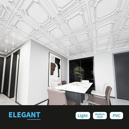 Art3d Drop Ceiling Tiles 24x24 in White (24-Pack, 96 Sq.ft), Wainscoting Panels Glue Up 2x2