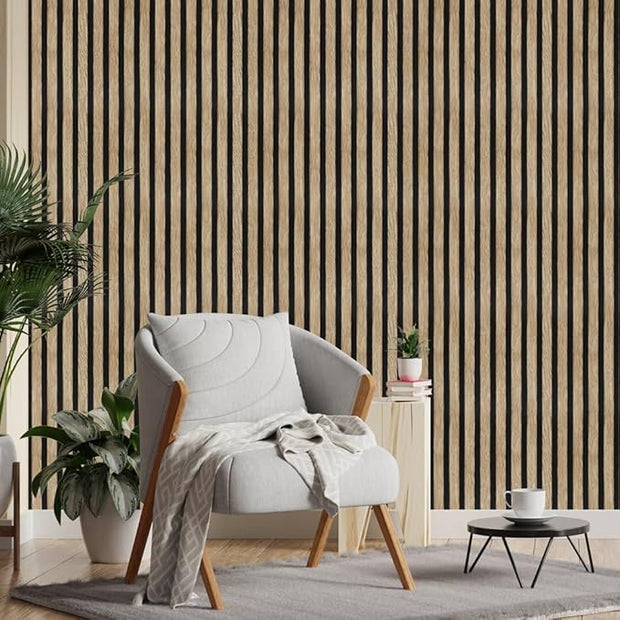 Arthome 17''x120'' Wood Slat Wallpaper,Peel and Stick Self Adhesive Wood Wallpaper PVC Vinyl Decorative Removable Wallpaper Waterproof Faux Wood Grating Stripe Contact Paper for Living Room Bedroom