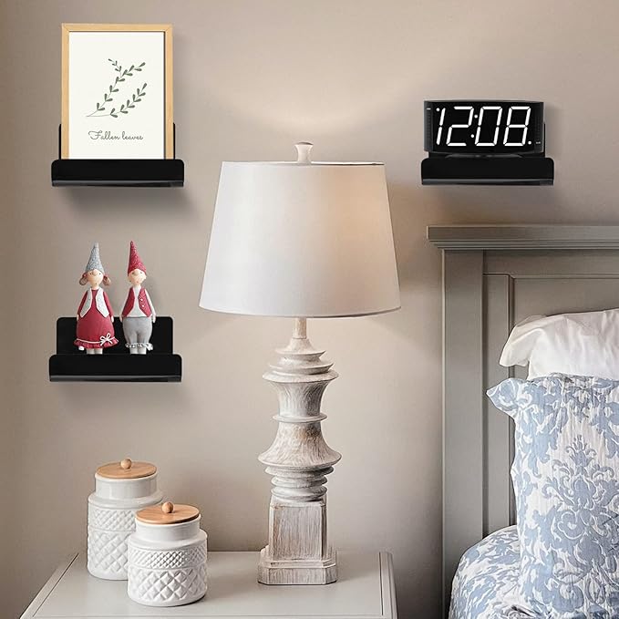 3 Pack Acrylic Small Floating Shelf for Wall Storage,4'' Mini Adhesive Shelf for Living Room,Bathroom,Bedroom,(Adhesive&Drilling)