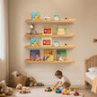Nursery Book Shelves, Scalloped Floating Shelves Set of 2 Solid Pine Wood Wall Mounted Bookshelf with Wave Lip for Bedroom Kids, Toddler Room, Baby Room Natural 36inch