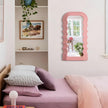 Wavy Mirror Wall Decor for Girly Bedroom, 14x28 Abstract Decorative Mirrors for Modern Apartment Nursery Room Decoration, Large Hanging Wall Art Above Dresser Desk Table Decor (Light Pink)