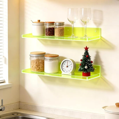 Floating Shelves for Wall Acrylic Wall Shelves for Bedroom Bathroom Living Room Kitchen 16.5X5.5'', Pack of 2, Neon Green