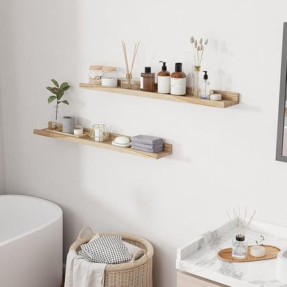 RICHFOCUS Floating Shelves for Wall, 36 inch Solid Wood Picture Ledge Shelf for Wall Storage, Nursery Book Shelves with Lip for Living Room Bathroom Bedroom Kitchen, Set of 2, Carbonized Black