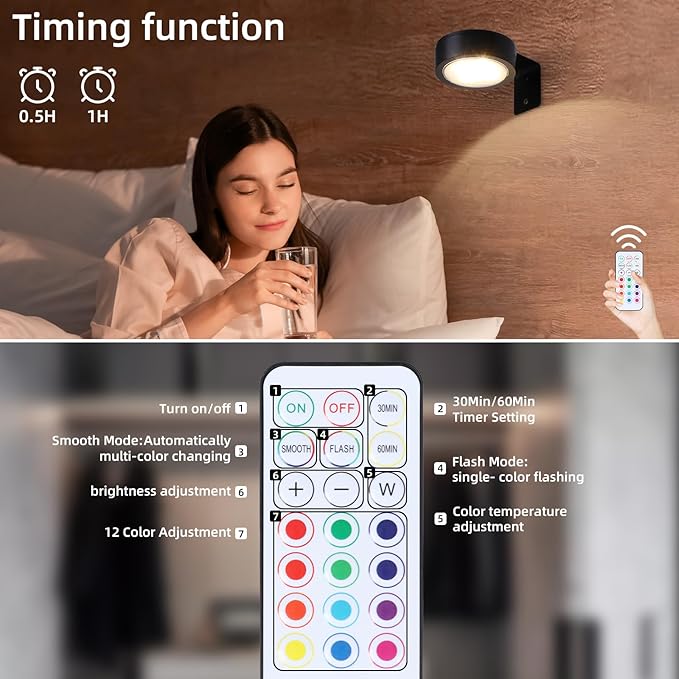 4 Pack Wireless Picture Lights for Wall, Magnetic Black Picture Light Battery Operated with Remote, Dimmable Painting Light for Art Display, RGB Rechargeable Wall Lights for Photo Frame Gallery