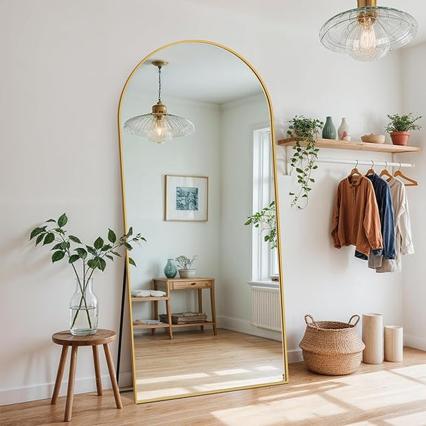 Full Length Mirror, 71" x 28" Arched Full Body Mirror Large Standing Floor Mirrors, Mirrors for Bedroom, Bathroom, Living Room Standing or Wall Leaning, Gold