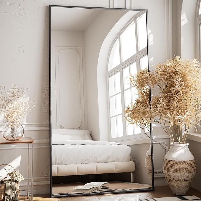 VooBang Large Full Length Mirror 78" x 35" - Shatterproof Floor Full Body Mirror with Aluminum Alloy Frame, Freestanding, Hanging, or Wall-Leaning, for Bedroom, Living Room, Dressing Room, Black