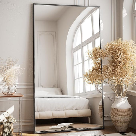 VooBang Large Full Length Mirror 78" x 35" - Shatterproof Floor Full Body Mirror with Aluminum Alloy Frame, Freestanding, Hanging, or Wall-Leaning, for Bedroom, Living Room, Dressing Room, Black