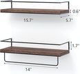 Shario Rustic Wood Floating Shelves - Set of 2, Wall Mounted Hanging Shelves with Black Towel Rack, Decorative Storage Shelves for Bathroom, Kitchen, Living Room & Bedroom (Dark Carbonized Brown)