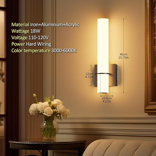 Modern Wall Sconces Set of 2, 5 Color Temperature Linear Dimmable, Adjustable Warm to Cool White, Hardwired Wall Lights for Bedroom, Living Room, Hallway (Black)