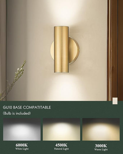 Wall Sconces Set of Two, 2-Light Brass Wall Sconce, Indoor Up and Down Wall Lamp, Wall Light for Bedroom Bathroom Stair Hallway, WL4830-2W-BB-2pk