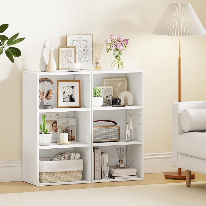 Giantex 2 Pieces 3 Shelf Bookcase, Book Shelves Open Cube Storage Cabinet Multi-Functional Home Office Bedroom Furniture Display Bookcases, White