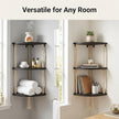 3-Tier Corner Floating Shelves with Aesthetic Greenery & Fairy Lights - Premium Wood-Textured Boho Wall Hanging Shelf - Stable L-Bracket Support for Home Decor, Office & Small Spaces