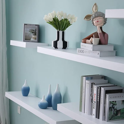WELLAND 16 inch White Mission Floating Shelves for Wall, Bathroom Wall Mount Shelves, Wood Modern Display Shelves, Book Shelves,for Bedroom,Living Room and Kitchen