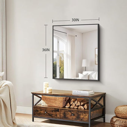 Koonmi Black Framed Bathroom Mirror - Shatterproof 30"x36" Tempered Glass, HD No Distortion, Horizontal/Vertical Mount, Modern Matte Aluminum Alloy Frame