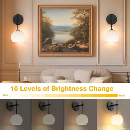 MOITA Wall Sconces Set of Two, Wireless Battery Operated Wall Decor with Remote, Sconces Wall Lighting with Glass Shade, Upward and Downward Installation, 12 RGB Colors and 3 CCT Options