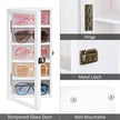 Ikee Design Wall Mounted Wooden Collectible Shadow Box Display Case 5 Shelf Display Shot Glass Storage Accessories with Tempered Glass Door, Wash White Color