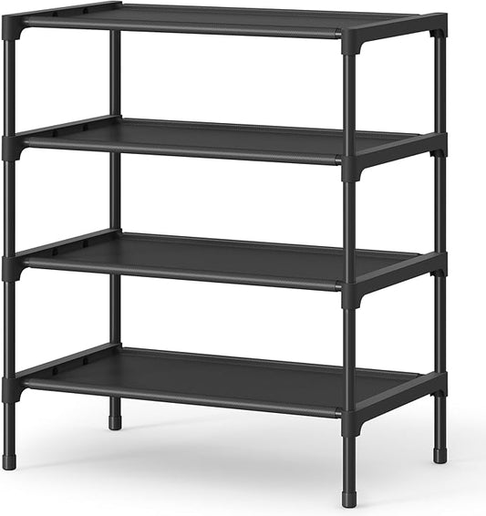 SONGMICS Shoe Rack, 4-Tier Shoe Storage Organizer, Space-Saving, 11.7 x 16.5 x 26 Inches, Entryway, Metal Frame, Non-Woven Fabric Shelves, Ink Black ULSH014BH01