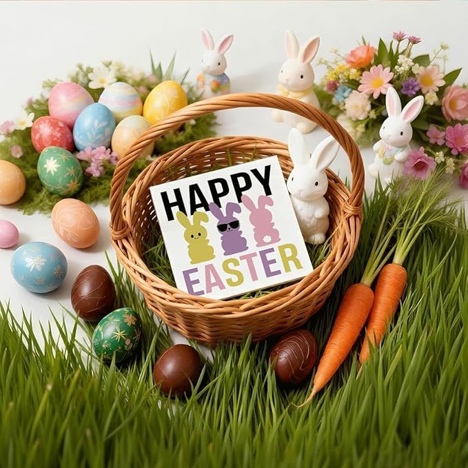 Easter Decorations for Home Happy Easter Bunny Wooden Box Sign, Funny Spring Desk Table Decor, Rustic Farmhouse Shelf Plaque, Easter Porch Party Decorations for Office Entryway Holiday Decor
