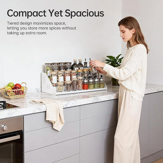 RCHYFEED Spice Rack Organizer for Cabinet, Expandable 3 Tiered Spice Rack, Metal Spices Organizer, Height Adjustable Fits More Space, Display Shelf Organizers for Cabinet Countertop Pantry Cupboard