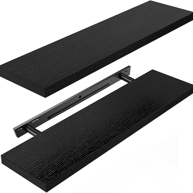 AMADA HOMEFURNISHING Floating Shelves Wall Mounted, 24 x 7 Inch Wall Shelves for Bathroom, Bedroom, Living Room, Black Shelves Set of 2 | Wall Shelves, for Bathroom, Bedroom, Living Room, Shelves