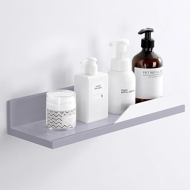 YOHOM Gray Adhesive Floating Shelf No Drilling for Bathroom Tile Wall Stick on Shower Shelf Rack Organizer 14.96inch