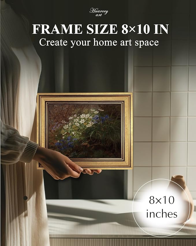 HUARCEY Gold Framed Vintage Wall Art for Living Room, Bathroom Shelf Wildflowers Prints Decor Aesthetic Classical Floral Paintings Farmhouse Wall Decor, Retro Table Desk Decoration for Bedroom 8