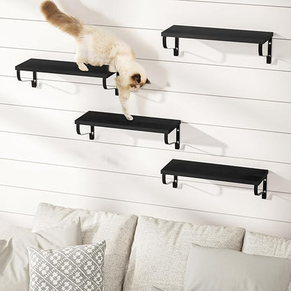 Love-KANKEI Black Floating Shelves for Wall Set of 4, 15.7 Inch Wood Wall Shelves with Bracket, Rustic Hanging Shelves for Bathroom, Bedroom, Kitchen,Living Room, Office Display