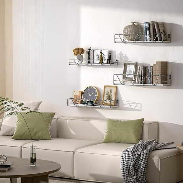 Floating Shelves Set of 3, Home Wood Wall Shelf, Farmhouse Shelf for Bedroom, Wall Mounted Floating Shelf for Living Room, Bedroom, Bathroom, Kitchen, Office (Gray-4pcs)