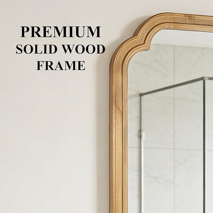 Wood Framed Bathroom Mirror for Wall, 20X30 Inch Rustic Wood Frame Wall Mirrors Decorative for Living Room, Vanity, Bedroom, Entryway and Farmhouse, Tempered Glass, Shatterproof
